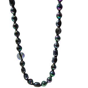 Chicos Elegant Iridescent Bead Necklace Rhinestone Accent Statement Fashion
